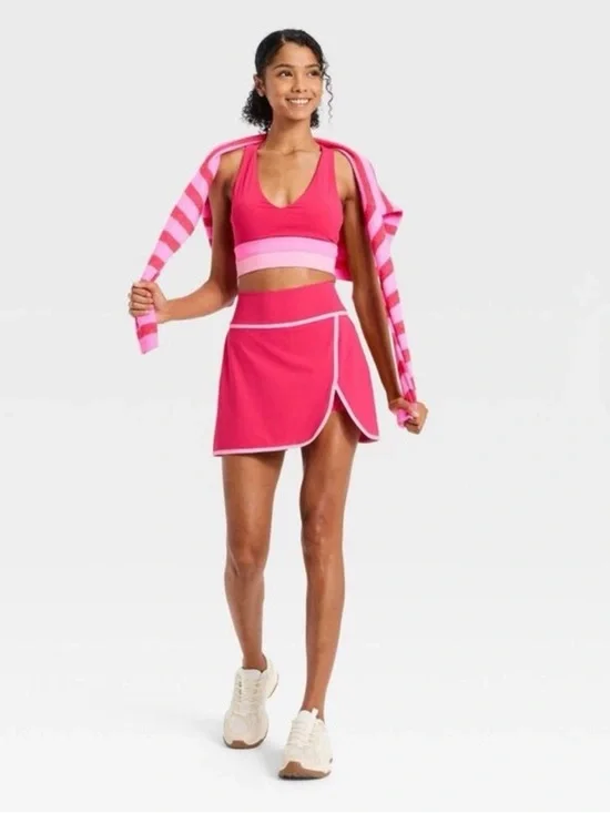 JoyLab Women's Piped Active Skort- Red/Light Pink - Picture 3 of 7